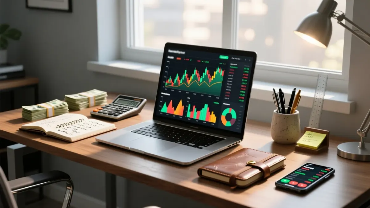 Professional sports betting workspace with financial charts and bankroll management tools