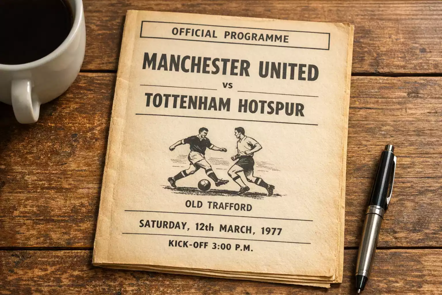Vintage football match programme from a previous season laying on a table