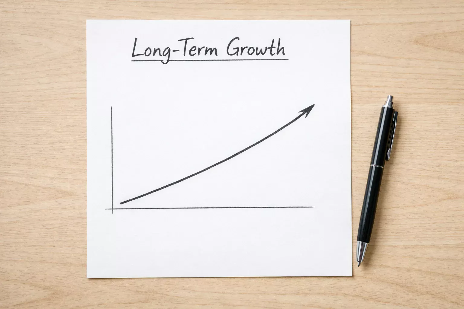 Simple upward trending line chart on paper representing growth over time