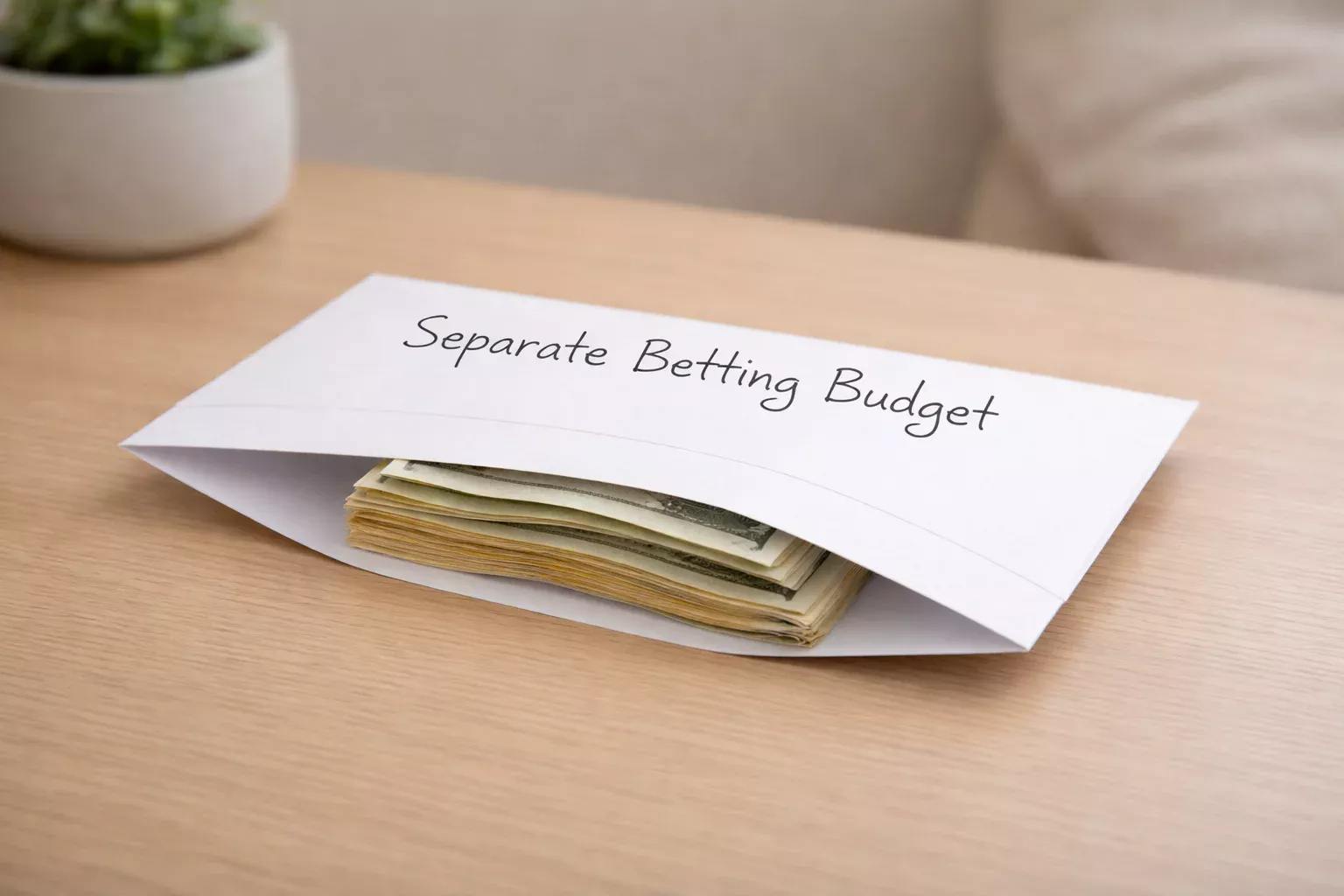 Envelope with cash representing separated betting funds