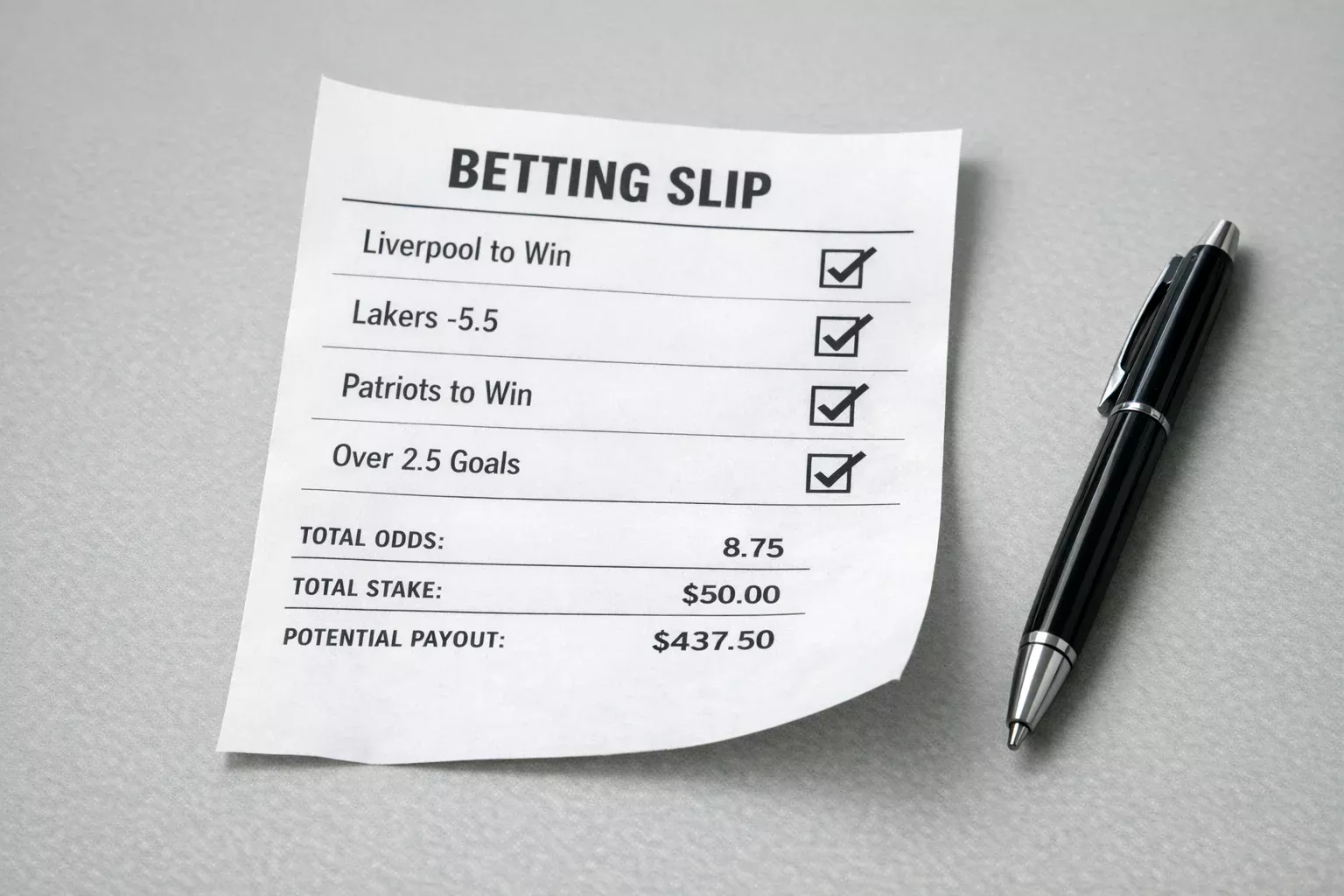 Betting slip showing multiple selection options on paper