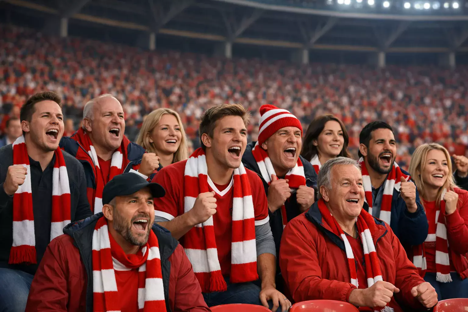 Football crowd in stadium stands showing passionate supporters