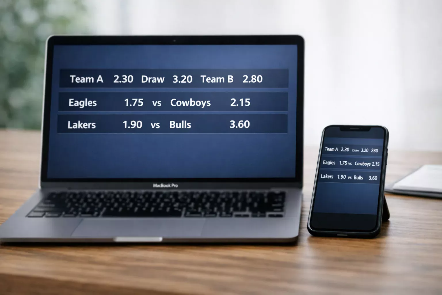 Multiple devices showing different betting odds for comparison
