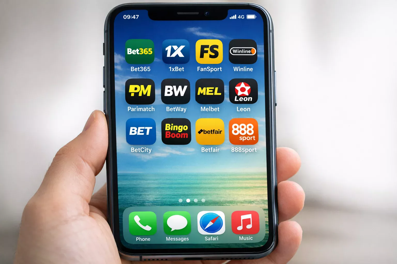 Smartphone showing multiple betting application icons on the screen