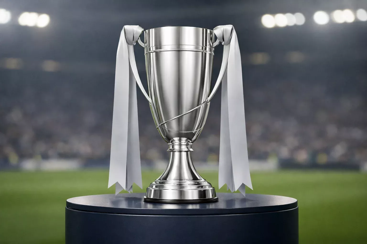 EFL Championship trophy on display with stadium in the background