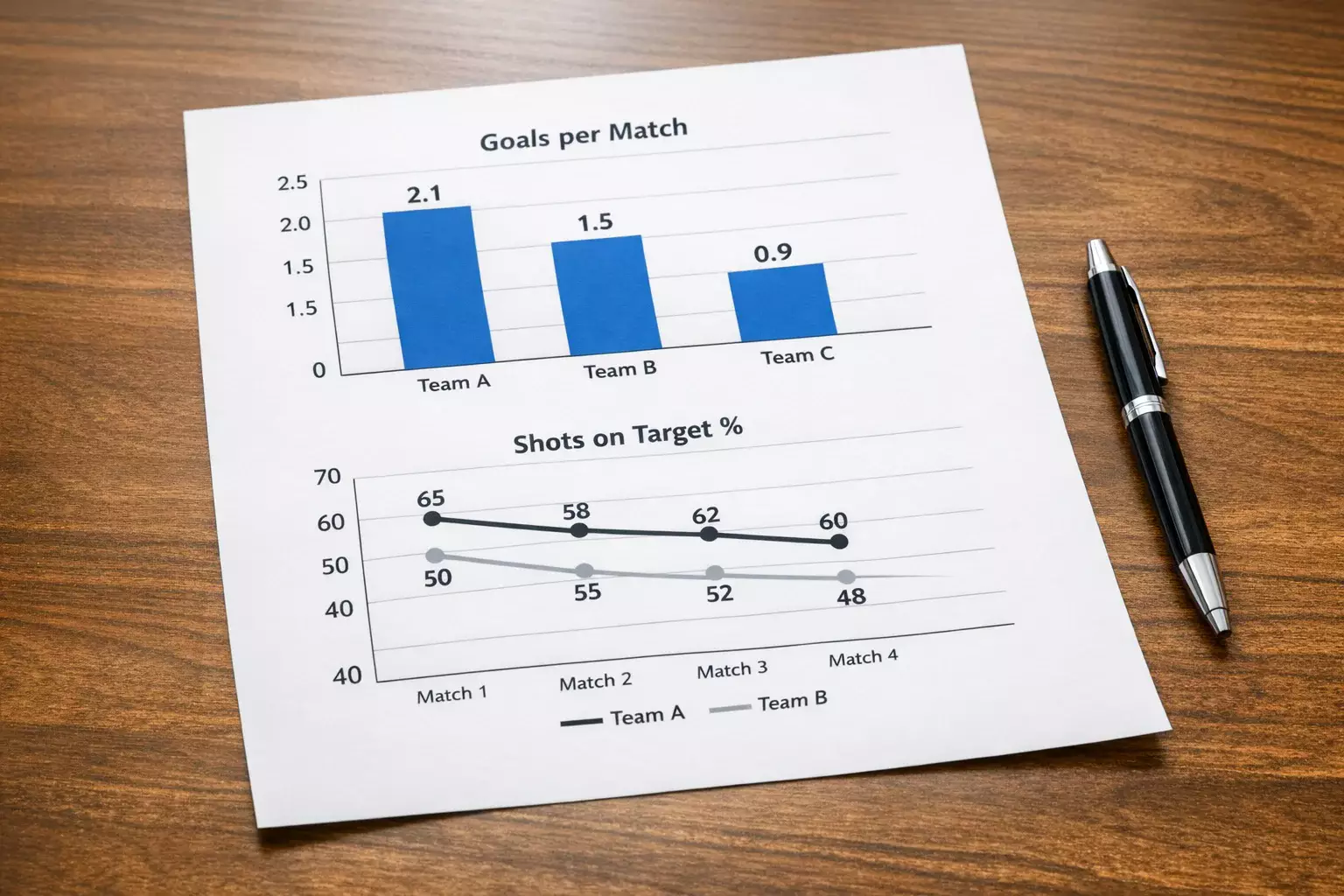 Clean performance chart showing football team statistics on paper