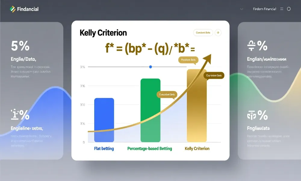 Visual comparison of different staking strategies including flat, percentage-based, and Kelly Criterion